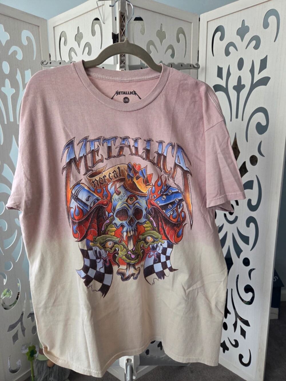 Metallica NorCal Skull T-Shirt NWT Forever 21 Men's L/XL Dip Dye Band Tan Pink